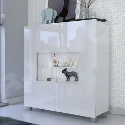 Garnero Arredamenti Vetrinette|Vetrinette-Vetrinetta 100x107h cm moderna soggiorno bianco Corale Bianco Lucido