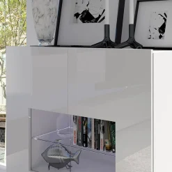 Garnero Arredamenti Vetrinette|Vetrinette-Vetrinetta 100x107h cm moderna  soggiorno bianco Corale Bianco Lucido
