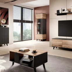 Garnero Arredamenti Vetrinette|Vetrinette-Vetrinetta 60x182h cm moderna industrial rovere nero Nandina